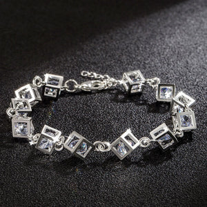 Silver Link Chain Crystal Bracelet Heart Earrings