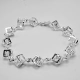 Silver Link Chain Crystal Bracelet Heart Earrings