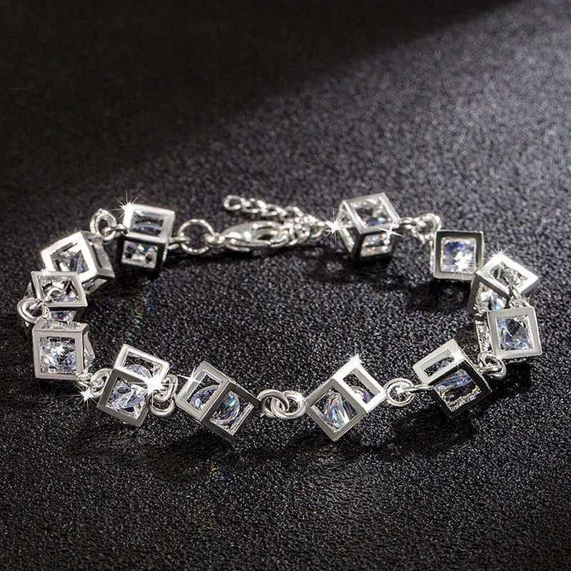 Silver Link Chain Crystal Bracelet Heart Earrings