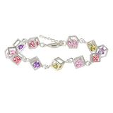 Silver Link Chain Crystal Bracelet Heart Earrings