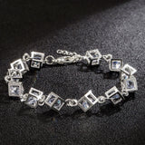 Silver Link Chain Crystal Bracelet Heart Earrings