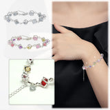 Silver Link Chain Crystal Bracelet Heart Earrings