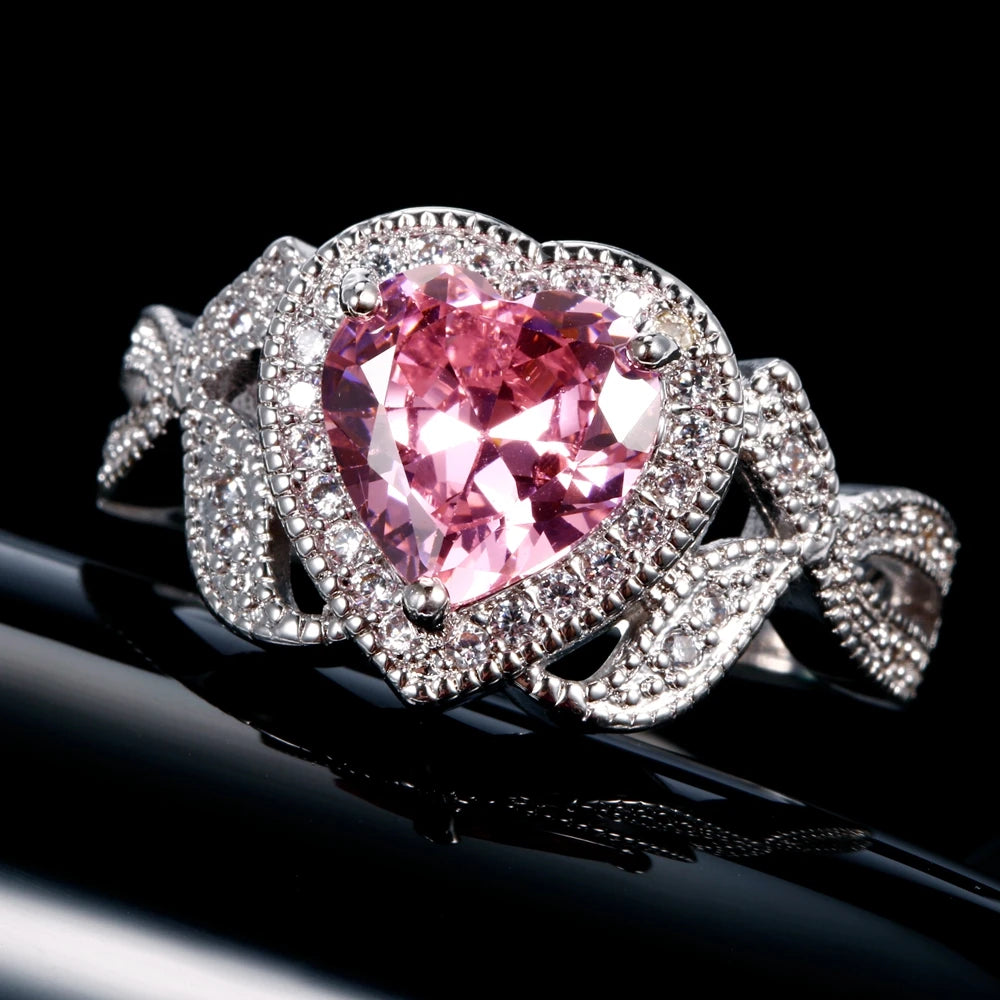 Heart Pink Cubic Zircon Multicolor Ring Women's Jewelry