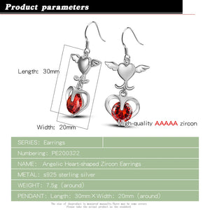 Red Zircon Heart-Shaped Silver Earrings - Sterling Silver Jewelry
