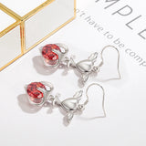 Red Zircon Heart-Shaped Silver Earrings - Sterling Silver Jewelry
