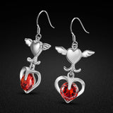 Red Zircon Heart-Shaped Silver Earrings - Sterling Silver Jewelry