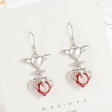 Red Zircon Heart-Shaped Silver Earrings - Sterling Silver Jewelry