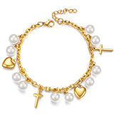 Pearl Beads Bracelet Cross Heart Pendant Pulseras For Women