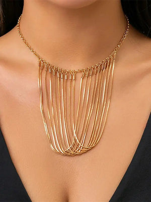 Snake Bone Chain Tassel Necklace High-end U-shaped Geometric Metal Jewelry
