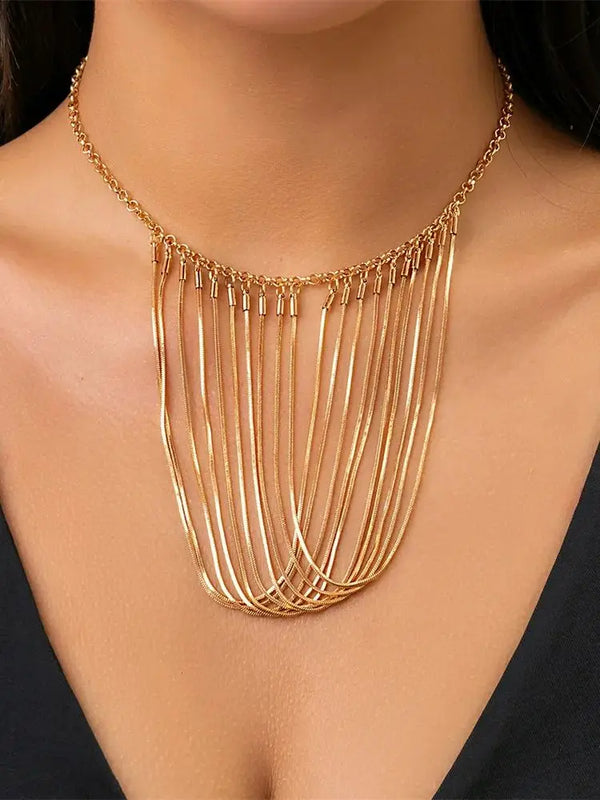 Snake Bone Chain Tassel Necklace High-end U-shaped Geometric Metal Jewelry