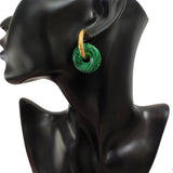 Stainless Steel Natural Stone Pendant Hoop Earrings