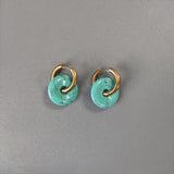 Stainless Steel Natural Stone Pendant Hoop Earrings