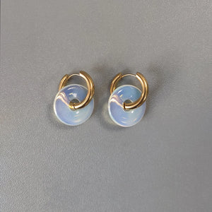 Stainless Steel Natural Stone Pendant Hoop Earrings