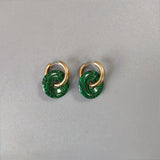 Stainless Steel Natural Stone Pendant Hoop Earrings