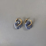 Stainless Steel Natural Stone Pendant Hoop Earrings