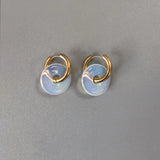 Stainless Steel Natural Stone Pendant Hoop Earrings