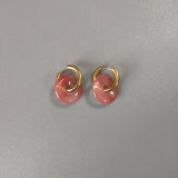 Stainless Steel Natural Stone Pendant Hoop Earrings