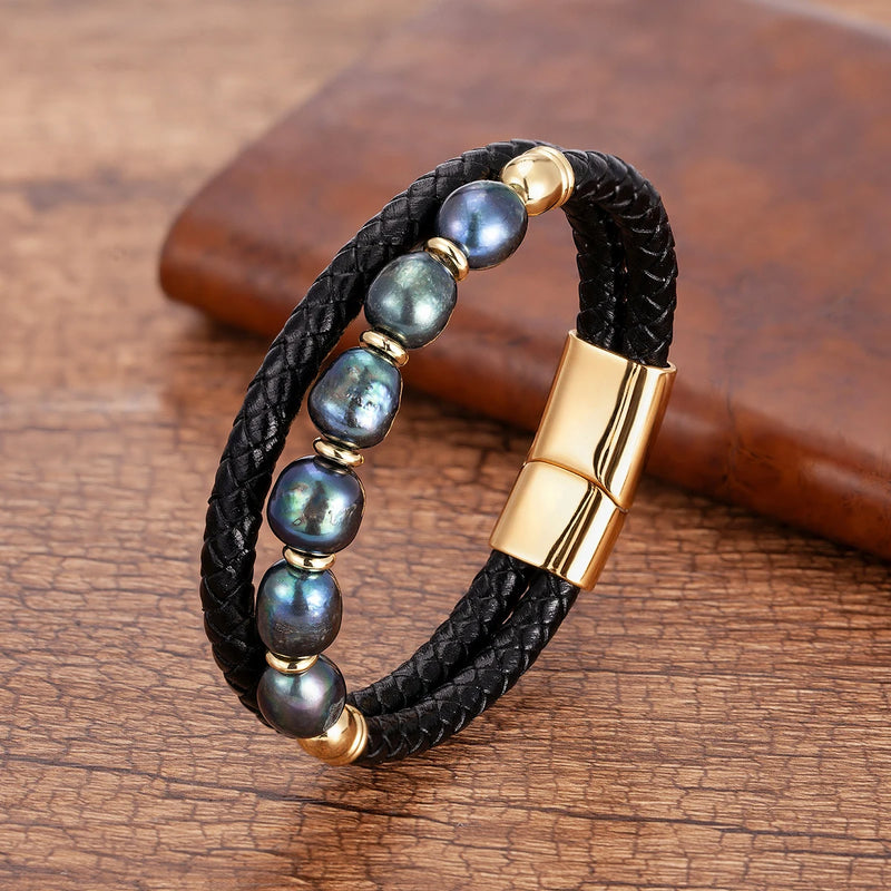 Stainless Steel Bracelet with Freshwater Pearl Bead
