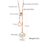 Stainless Steel Heart CZ Pendant Necklace Rose Gold/Steel Women Girls Jewelry