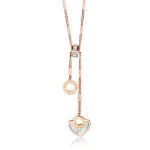 Stainless Steel Heart CZ Pendant Necklace Rose Gold/Steel Women Girls Jewelry