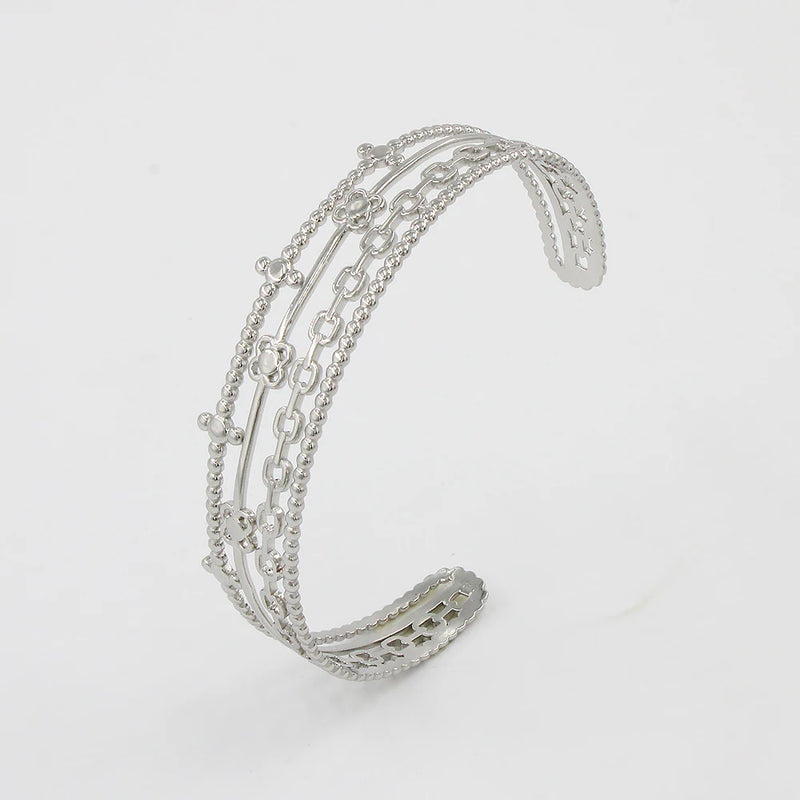 Golden Stainless Steel Leaves Bangle Bracelet - Minimalist 18K Cuff Jewelry