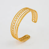 Golden Stainless Steel Leaves Bangle Bracelet - Minimalist 18K Cuff Jewelry