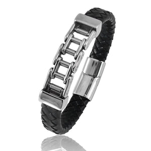 Stainless Steel Men's Leather Bracelet Tower Style Magnet Buckle Christmas Gift