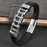 Stainless Steel Men's Leather Bracelet Tower Style Magnet Buckle Christmas Gift