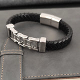 Stainless Steel Men's Leather Bracelet Tower Style Magnet Buckle Christmas Gift