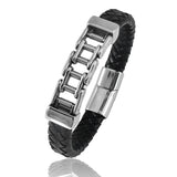 Stainless Steel Men's Leather Bracelet Tower Style Magnet Buckle Christmas Gift