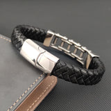 Stainless Steel Men's Leather Bracelet Tower Style Magnet Buckle Christmas Gift