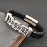 Stainless Steel Men's Leather Bracelet Tower Style Magnet Buckle Christmas Gift