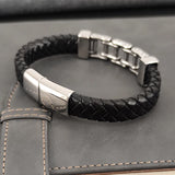 Stainless Steel Men's Leather Bracelet Tower Style Magnet Buckle Christmas Gift