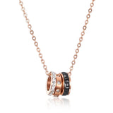 Stainless Steel Round CZ Pendant Necklace Rose Chain Jewelry