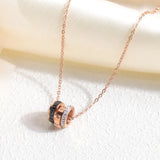 Stainless Steel Round CZ Pendant Necklace Rose Chain Jewelry