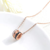 Stainless Steel Round CZ Pendant Necklace Rose Chain Jewelry