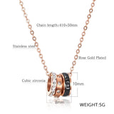 Stainless Steel Round CZ Pendant Necklace Rose Chain Jewelry