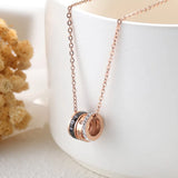 Stainless Steel Round CZ Pendant Necklace Rose Chain Jewelry