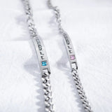 Stainless Steel Blue/Clear CZ Bracelet Bangle Chain Jewelry Gift