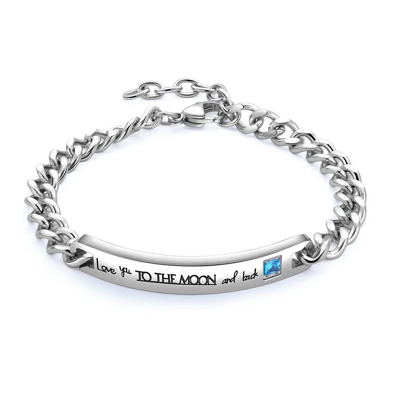 Stainless Steel Blue/Clear CZ Bracelet Bangle Chain Jewelry Gift