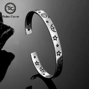 Charm Star Smiling Face Cuff Bangle Tibetan Silver Open Bracelet