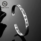 Charm Star Smiling Face Cuff Bangle Tibetan Silver Open Bracelet