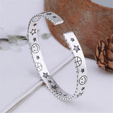 Charm Star Smiling Face Cuff Bangle Tibetan Silver Open Bracelet