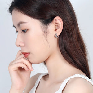925 Silver Enamel Hoop Earrings with Clear CZ Stones
