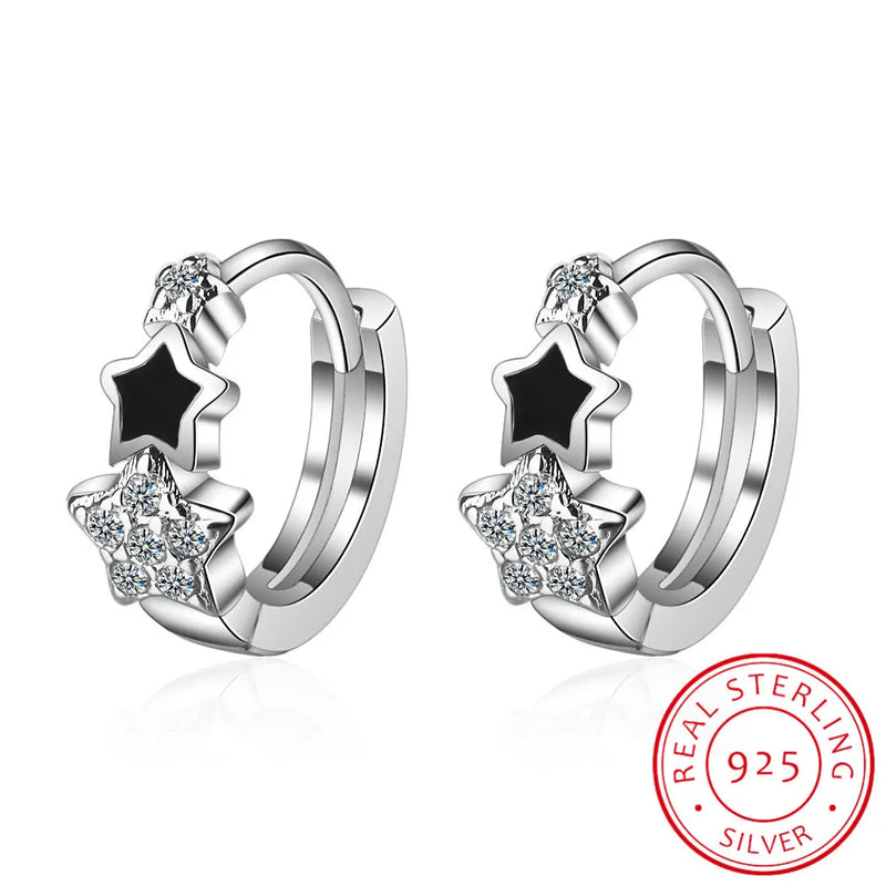 925 Silver Enamel Hoop Earrings with Clear CZ Stones
