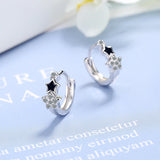 925 Silver Enamel Hoop Earrings with Clear CZ Stones