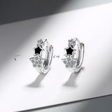 925 Silver Enamel Hoop Earrings with Clear CZ Stones