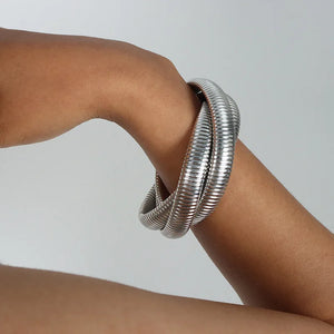 Charm Stretch Elastic Bracelet 316L Stainless Steel IP Plated Kpop Gift