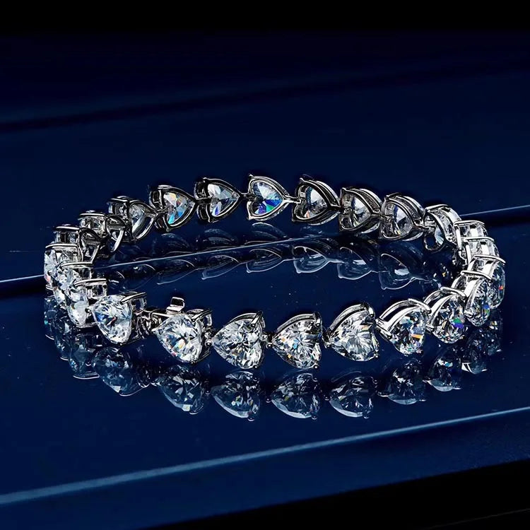 Heart CZ Tennis Bracelet Silver Jewelry Gift