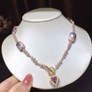 Vintage Baroque Pearls Necklace Purple Natural Cultured Pearl Freshwater